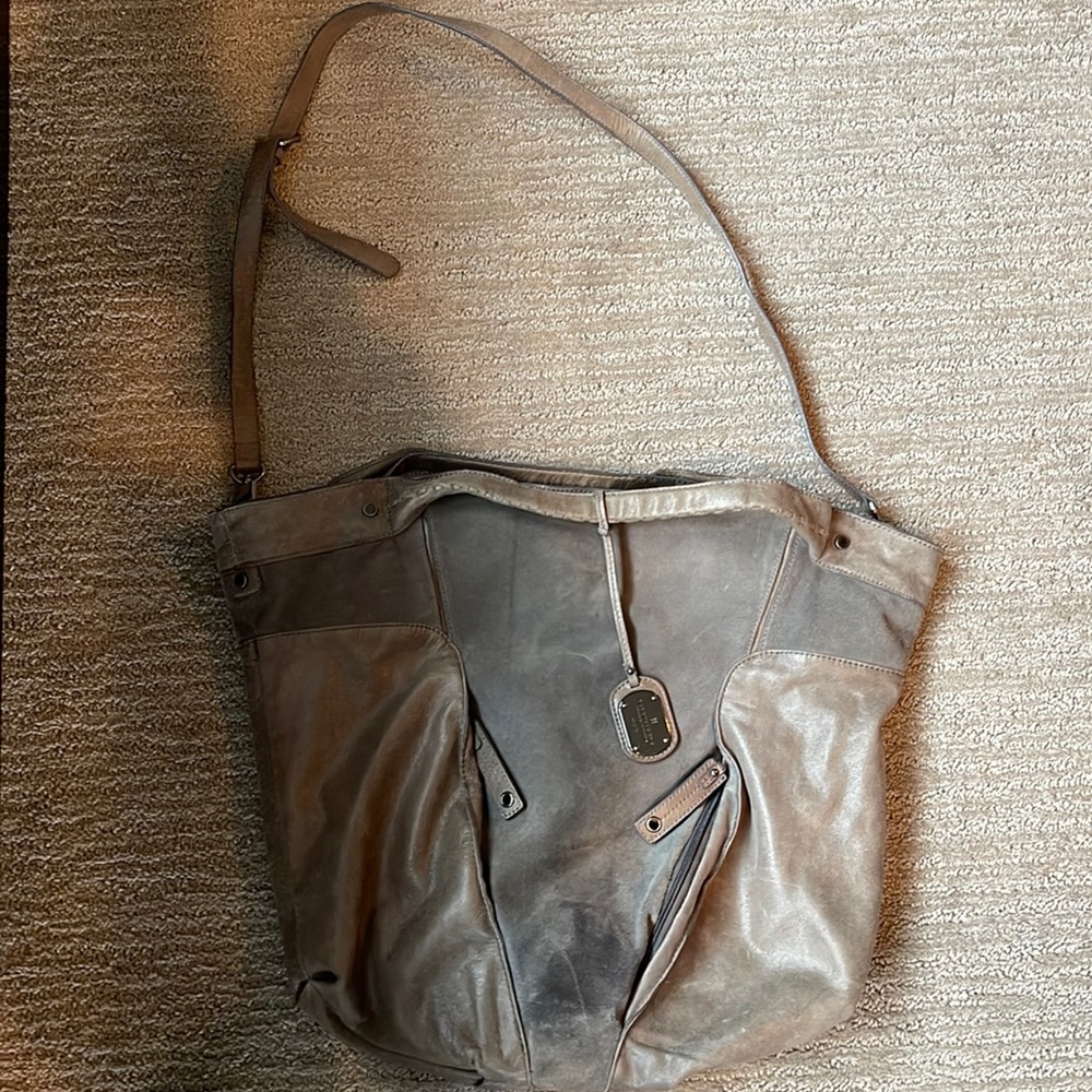 BCBG Grey leather/suede over the shoulder/cross body
